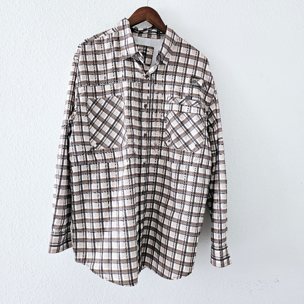 Reel Legends size XL plaid fishing shirt vented button front roll tab sleeves
